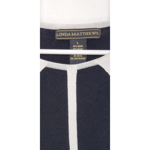 Linda Matthews Large Knit Sleeveless Top Black with White Trim - Picture 4 of 5